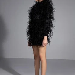 LIVING IT UP SATIN AND SPIKES FEATHER MINI SKIRT -helmut shop living it up satin and spikes feather mini skirt black 2 2 c1