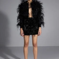 LIVING IT UP SATIN AND SPIKES FEATHER MINI SKIRT -helmut shop living it up satin and spikes feather mini skirt black 3 3 c1