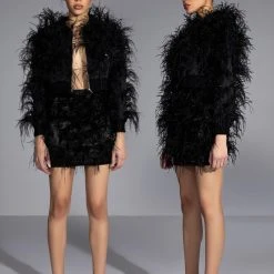 LIVING IT UP SATIN AND SPIKES FEATHER MINI SKIRT -helmut shop living it up satin and spikes feather mini skirt black 4 4 c1