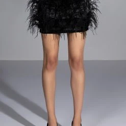 LIVING IT UP SATIN AND SPIKES FEATHER MINI SKIRT -helmut shop living it up satin and spikes feather mini skirt black 5 5 c1