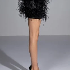 LIVING IT UP SATIN AND SPIKES FEATHER MINI SKIRT -helmut shop living it up satin and spikes feather mini skirt black 6 6 c1