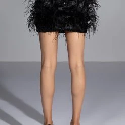 LIVING IT UP SATIN AND SPIKES FEATHER MINI SKIRT -helmut shop living it up satin and spikes feather mini skirt black 8 8 c1