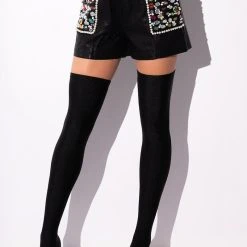 LORIE GEM EMBELLISHED FAUX LEATHER SHORTS -helmut shop lorie gem embellished faux leather shorts black 5 5