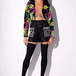 LORIE GEM EMBELLISHED FAUX LEATHER SHORTS -helmut shop lorie gem embellished faux leather shorts black 9 9