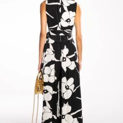 LOVE BLOOMS BELTED WIDE LEG JUMPSUIT -helmut shop love blooms belted wide leg jumpsuit black white 4 4