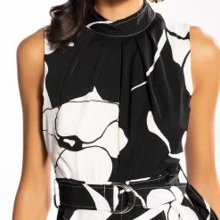 LOVE BLOOMS BELTED WIDE LEG JUMPSUIT -helmut shop love blooms belted wide leg jumpsuit black white 5 5