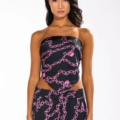 LOVE LOCK TIE BACK BLOUSE -helmut shop love lock tie back blouse black multi 4 4