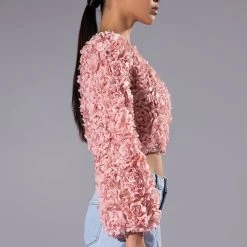 LUCIA FLORAL APPLIQUE ONE SHOULDER CROP BLOUSE -helmut shop lucia floral applique one shoulder crop blouse pink 5 5