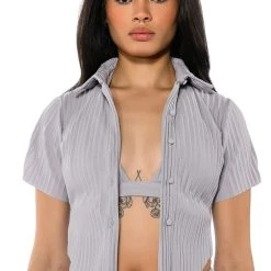 LUCY SHORT SLEEVE BUTTON DOWN -helmut shop lucy short sleeve button down grey 2 2