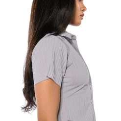 LUCY SHORT SLEEVE BUTTON DOWN -helmut shop lucy short sleeve button down grey 6 6