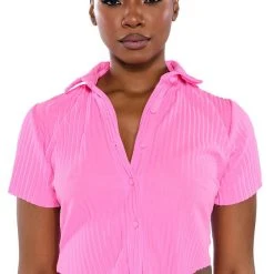 LUCY SHORT SLEEVE BUTTON DOWN -helmut shop lucy short sleeve button down pink 2 2