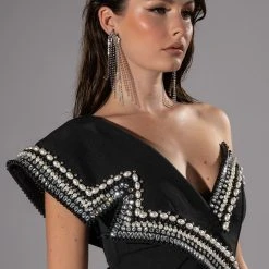 LUXURIOUS PEARL AND RHINESTONE DETAILED BODYSUIT IN BLACK -helmut shop luxurious pearl and rhinestone detailed bodysuit in black black 2 2