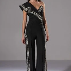 LUXURIOUS PEARL AND RHINESTONE DETAILED BODYSUIT IN BLACK -helmut shop luxurious pearl and rhinestone detailed bodysuit in black black 3 3