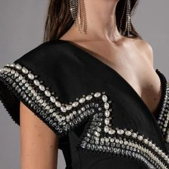 LUXURIOUS PEARL AND RHINESTONE DETAILED BODYSUIT IN BLACK -helmut shop luxurious pearl and rhinestone detailed bodysuit in black black 8 8