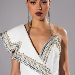 LUXURIOUS PEARL AND RHINESTONE DETAILED BODYSUIT IN WHITE -helmut shop luxurious pearl and rhinestone detailed bodysuit in white white 1 1