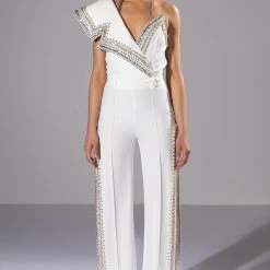 LUXURIOUS PEARL AND RHINESTONE DETAILED BODYSUIT IN WHITE -helmut shop luxurious top white 10 10