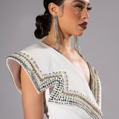 LUXURIOUS PEARL AND RHINESTONE DETAILED BODYSUIT IN WHITE -helmut shop luxurious top white 2 2