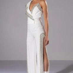 LUXURIOUS PEARL AND RHINESTONE DETAILED BODYSUIT IN WHITE -helmut shop luxurious top white 4 4