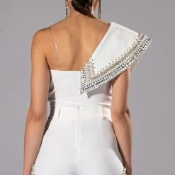 LUXURIOUS PEARL AND RHINESTONE DETAILED BODYSUIT IN WHITE -helmut shop luxurious top white 8 8
