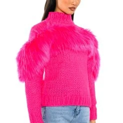 LYLA FAUX FUR DETAIL COZY SWEATER -helmut shop lyla faux fur detail cozy sweater pink 2 2