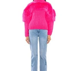 LYLA FAUX FUR DETAIL COZY SWEATER -helmut shop lyla faux fur detail cozy sweater pink 3 3