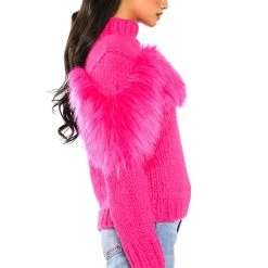 LYLA FAUX FUR DETAIL COZY SWEATER -helmut shop lyla faux fur detail cozy sweater pink 5 5