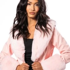 MADDIE Y2K PINK FUR TRIM BLAZER