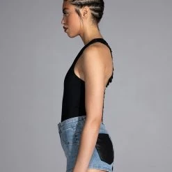 MADE YOU LOOK COLD SHOULDER ONE SLEEVE SCALE BODYSUIT -helmut shop made you look cold shoulder one sleeve scale bodysuit black 4 4