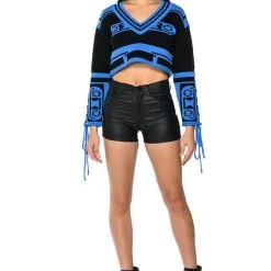 MADISON CROP V NECK SWEATER -helmut shop madison crop v neck sweater black multi 3 3