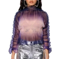 MAEVE PLEATED SEE THROUGH LONG SLEEVE TOP -helmut shop maeve pleated see through long sleeve top blue multi 2 2