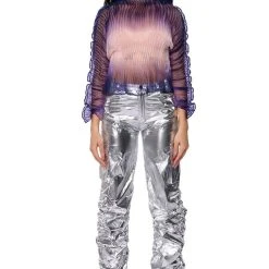 MAEVE PLEATED SEE THROUGH LONG SLEEVE TOP -helmut shop maeve pleated see through long sleeve top blue multi 4 4