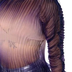 MAEVE PLEATED SEE THROUGH LONG SLEEVE TOP -helmut shop maeve pleated see through long sleeve top blue multi 8 8