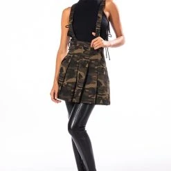 MAJOR GENERAL PLEATED DENIM SUSPENDER SKIRT -helmut shop major general pleated denim suspender skirt camo 2 2