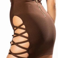 MAKE BELIEVE MINI SKIRT -helmut shop make believe mini skirt dark brown 2 2