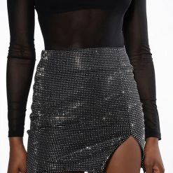 MAKE THE WORLD STOP RHINESTONE MINI SKIRT -helmut shop make the world stop rhinestone mini skirt black 2 2 c1