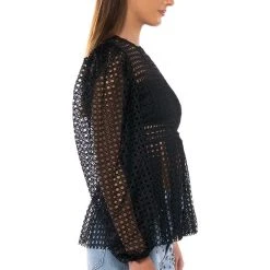 MAKE THE WORLD YOURS PEPLUM FITTED LONG SLEEVE BLOUSE -helmut shop make the world yours peplum fitted long sleeve blouse black 4 4 c1