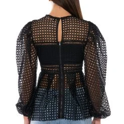 MAKE THE WORLD YOURS PEPLUM FITTED LONG SLEEVE BLOUSE -helmut shop make the world yours peplum fitted long sleeve blouse black 5 5 c1