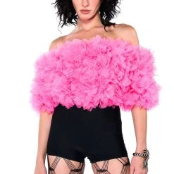 MAKING THE CUT 3D FLORAL OFF SHOULDER CROP TOP -helmut shop making the cut 3d floral off shoulder crop top pink 6 6