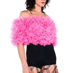 MAKING THE CUT 3D FLORAL OFF SHOULDER CROP TOP -helmut shop making the cut 3d floral off shoulder crop top pink 7 7