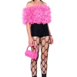 MAKING THE CUT 3D FLORAL OFF SHOULDER CROP TOP -helmut shop making the cut 3d floral off shoulder crop top pink 9 9