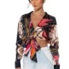 MALIBU SCARF PRINT TIE FRONT BLOUSE -helmut shop malibu scarf print tie front blouse blue multi 1 1