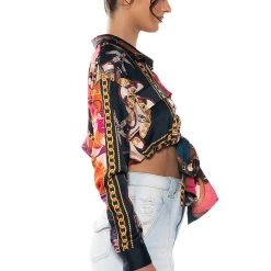 MALIBU SCARF PRINT TIE FRONT BLOUSE -helmut shop malibu scarf print tie front blouse blue multi 4 4