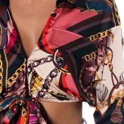 MALIBU SCARF PRINT TIE FRONT BLOUSE -helmut shop malibu scarf print tie front blouse blue multi 6 6