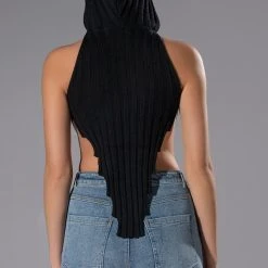 MARITZIA KNIT GEO HEM SLEEVELESS HOODED TOP -helmut shop maritzia knit geo hem sleeveless hooded top black 8 8