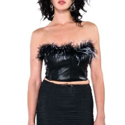 MELINDA FEATHER DETAIL TOP -helmut shop melinda feather detail top black 3 3