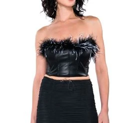 MELINDA FEATHER DETAIL TOP -helmut shop melinda feather detail top black 4 4