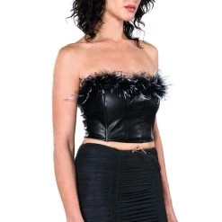 MELINDA FEATHER DETAIL TOP -helmut shop melinda feather detail top black 5 5