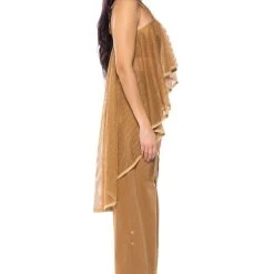 MESH SYMMETRICAL HIGH LOW SLEEVELESS BLOUSE -helmut shop mesh symmetrical high low sleeveless blouse beige 3 3