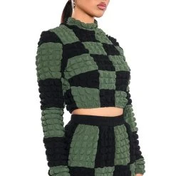 MET YOU IN SAN FRANCISCO COLORBLOCK PUFF CROP TOP -helmut shop met you in san francisco colorblock puff crop top olive 2 2