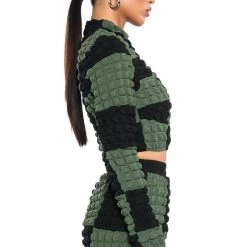 MET YOU IN SAN FRANCISCO COLORBLOCK PUFF CROP TOP -helmut shop met you in san francisco colorblock puff crop top olive 5 5